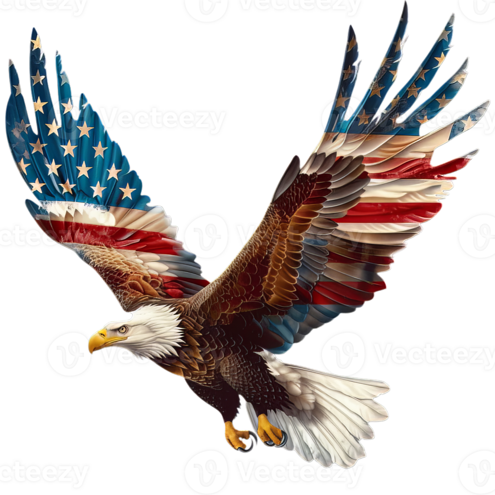 Patriotic American Eagle Perched Proudly Among USA Flags, Ideal Symbol of National Pride for Design Projects and Celebratory Occasions png