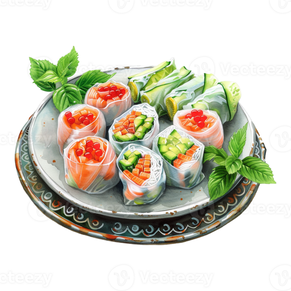 Spring Roll Platter in a Plate on Transparent Background png