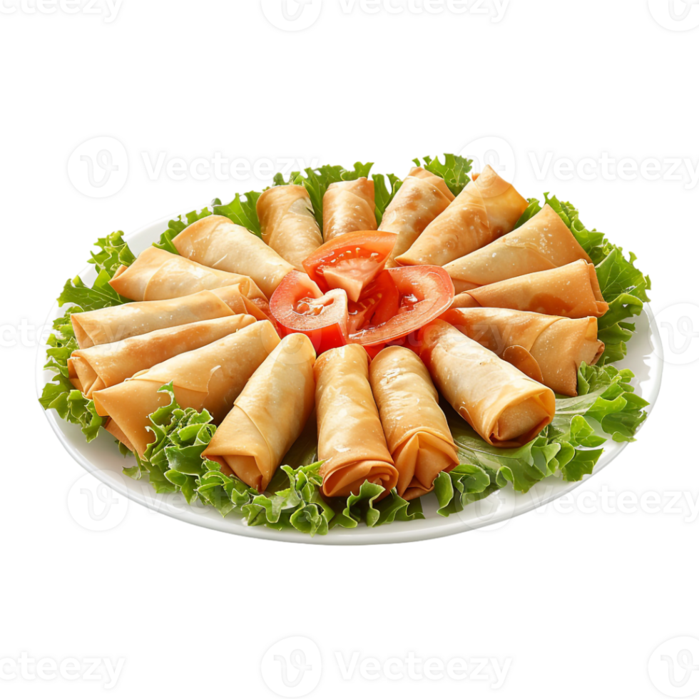 Spring Roll Platter in a Plate on Transparent Background png