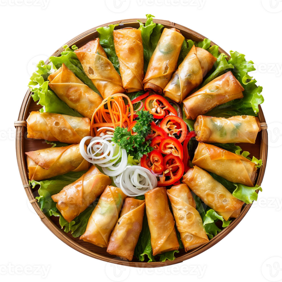 Spring Roll Platter in a Plate on Transparent Background png
