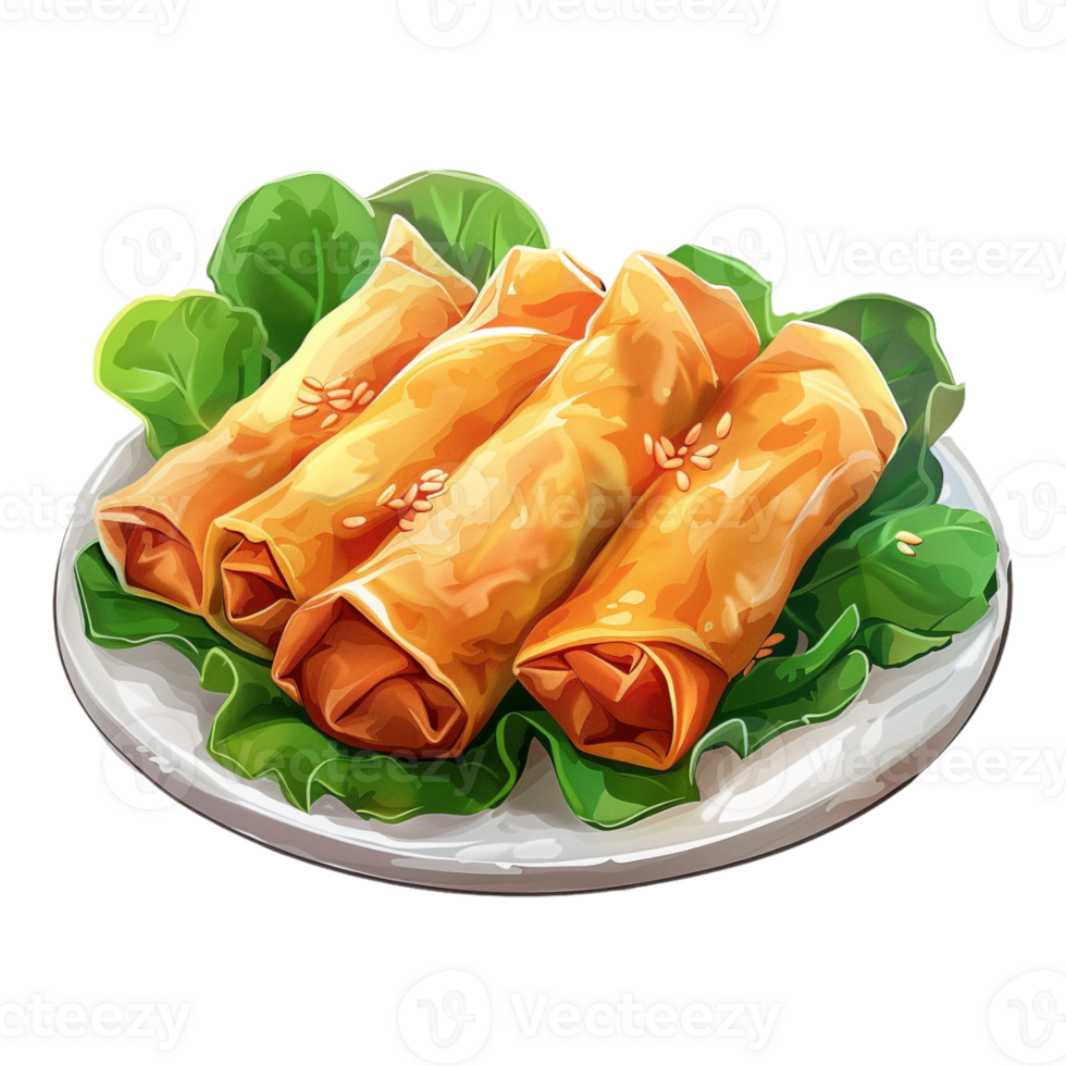 Spring Roll Platter in a Plate on Transparent Background png