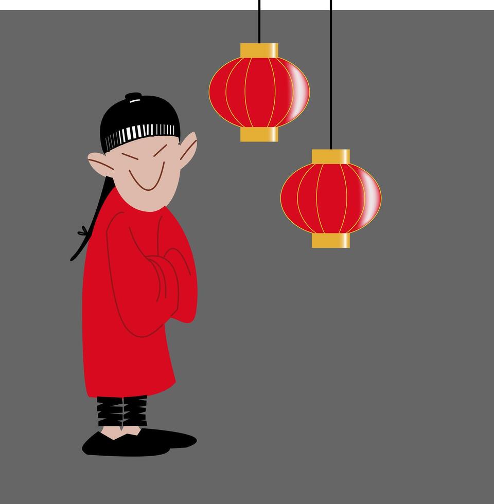 Oriental Boy with Two Lampions vector