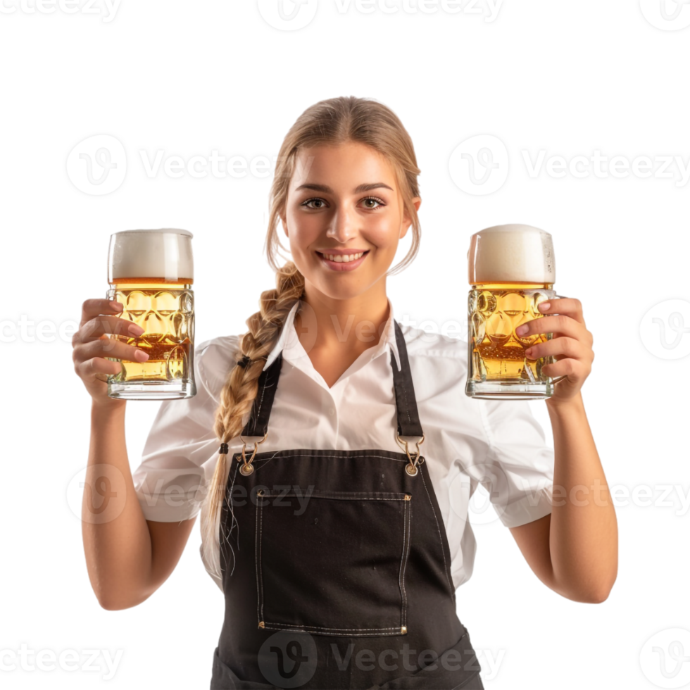 Waiter Holding Beer Glasses for New Year on Transparent Background png