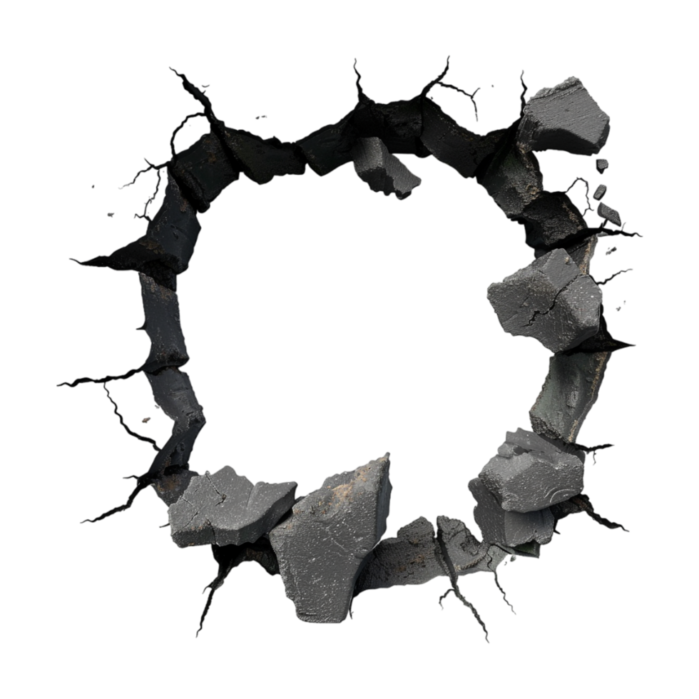 Big Rough Hole in a Brick Wall on Transparent Background png