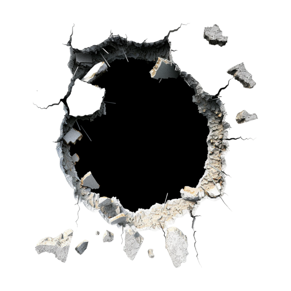 Big Rough Hole in a Brick Wall on Transparent Background png