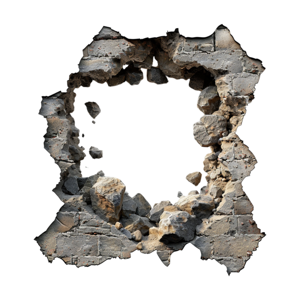 Big Rough Hole in a Brick Wall on Transparent Background png