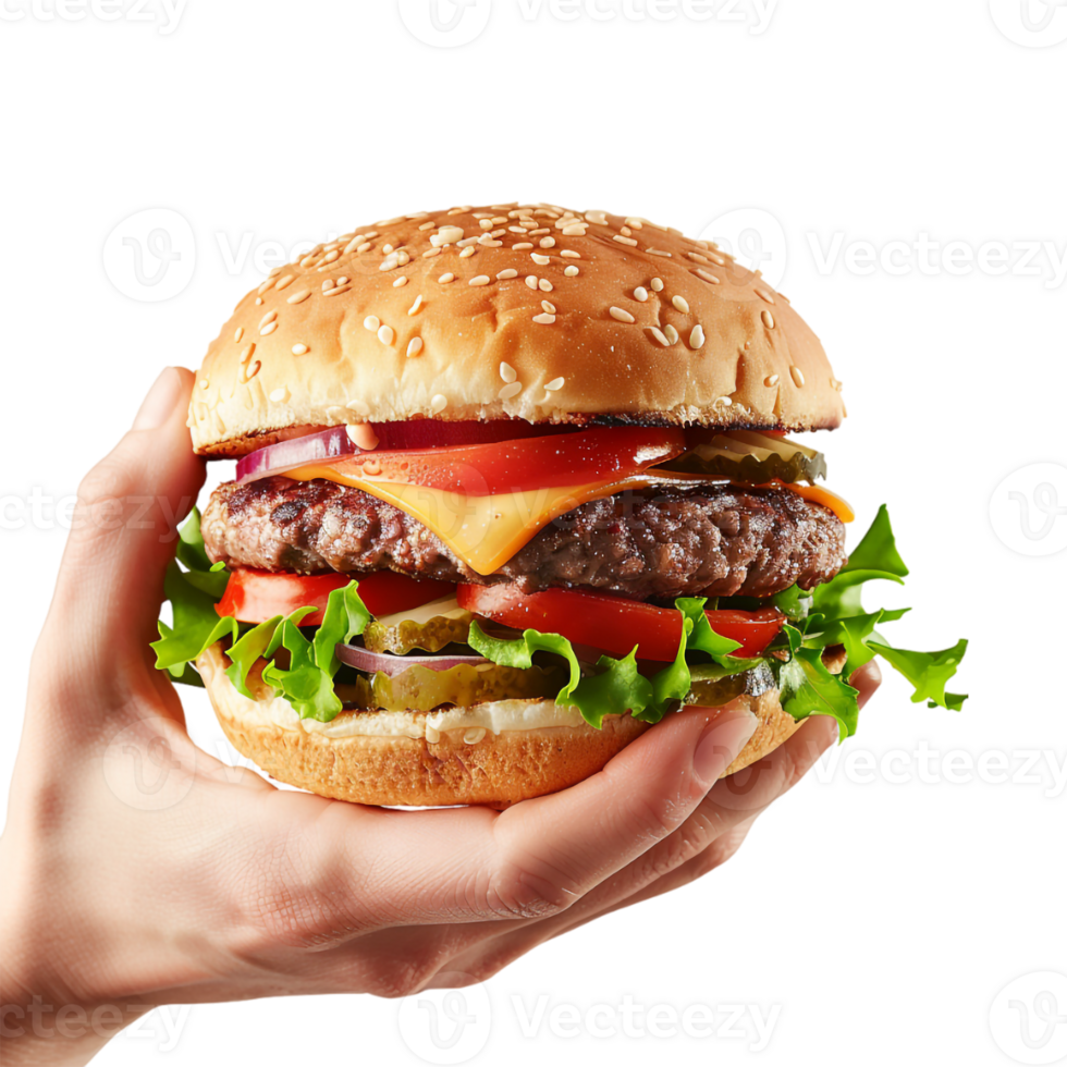 Zinger Burger in Hand on Transparent Background png