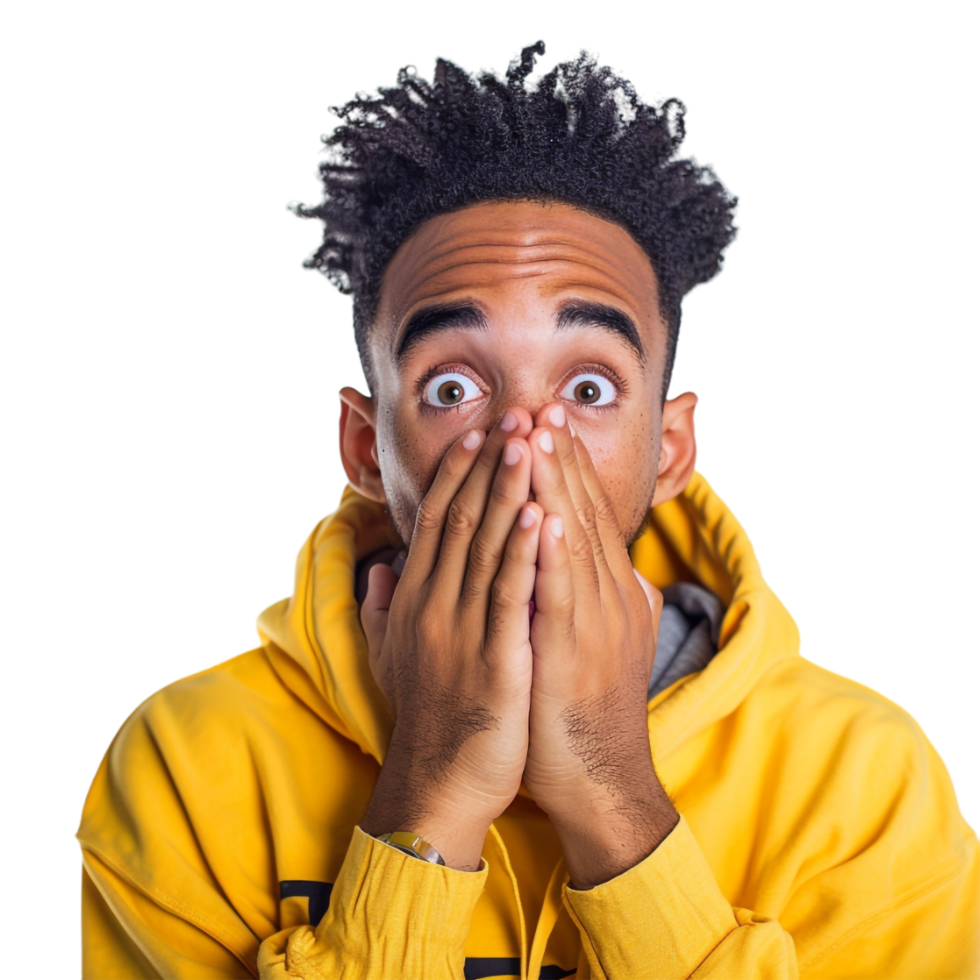 Shocked Man With Hands on Mouth on Transparent Background png