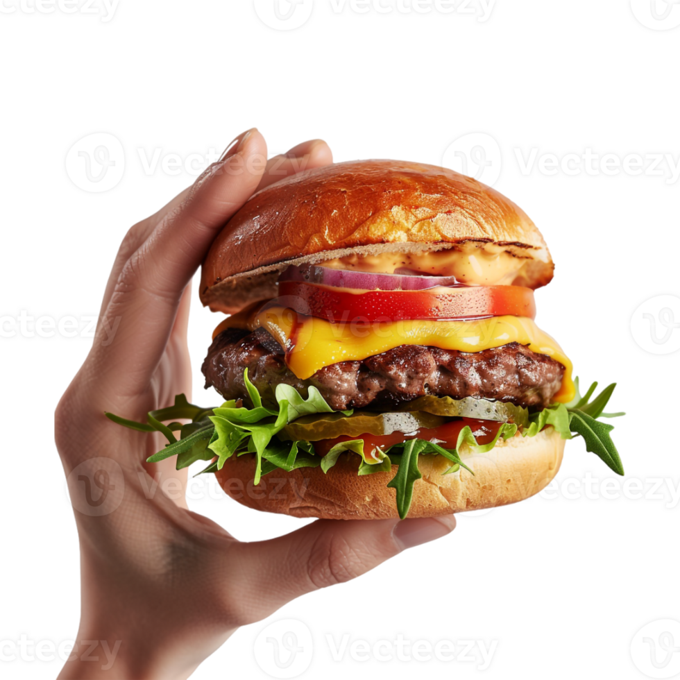 Zinger Burger in Hand on Transparent Background png