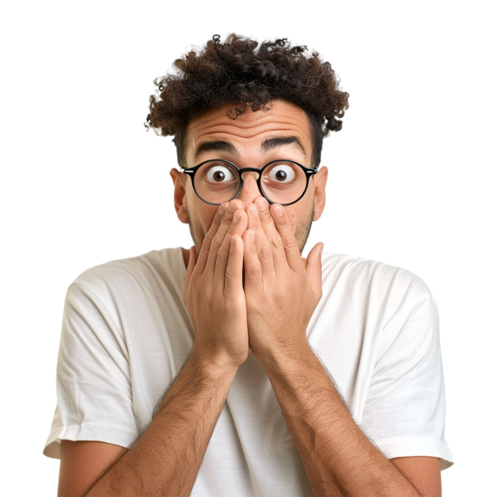 Shocked Man With Hands on Mouth on Transparent Background png