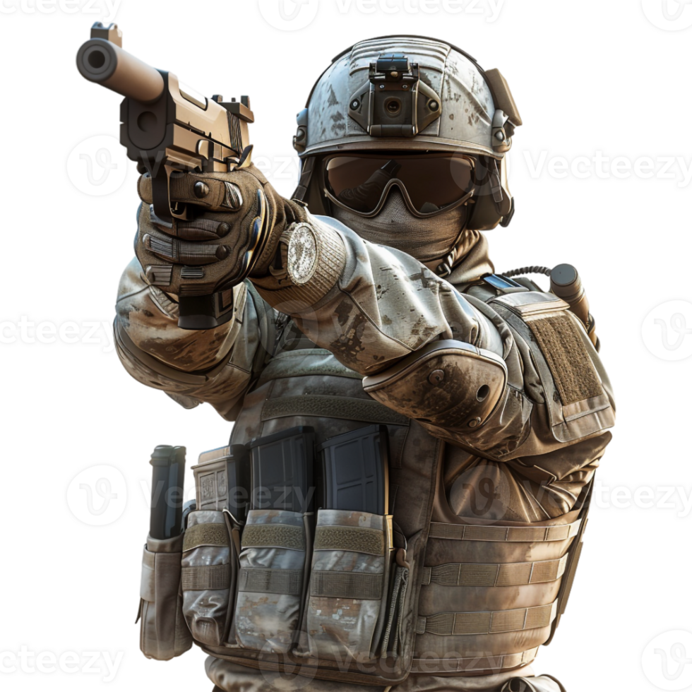 Army Troop Holding Gun on Transparent Background png
