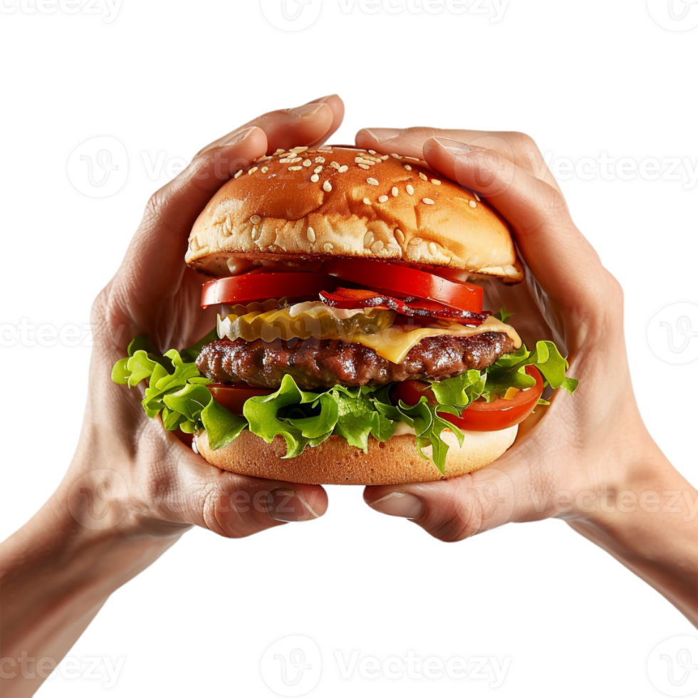 Zinger Burger in Hand on Transparent Background png