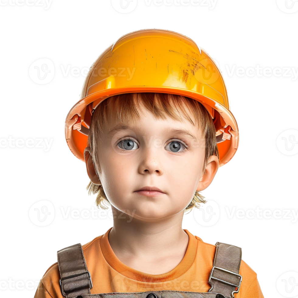 Small Boy Wearing Construction Helmet on Transparent Background png