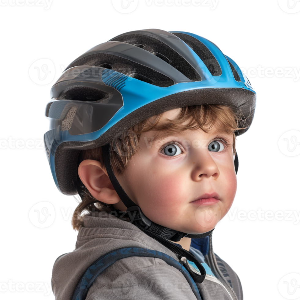 Small Boy Wearing Bicycle Helmet on Transparent Background png