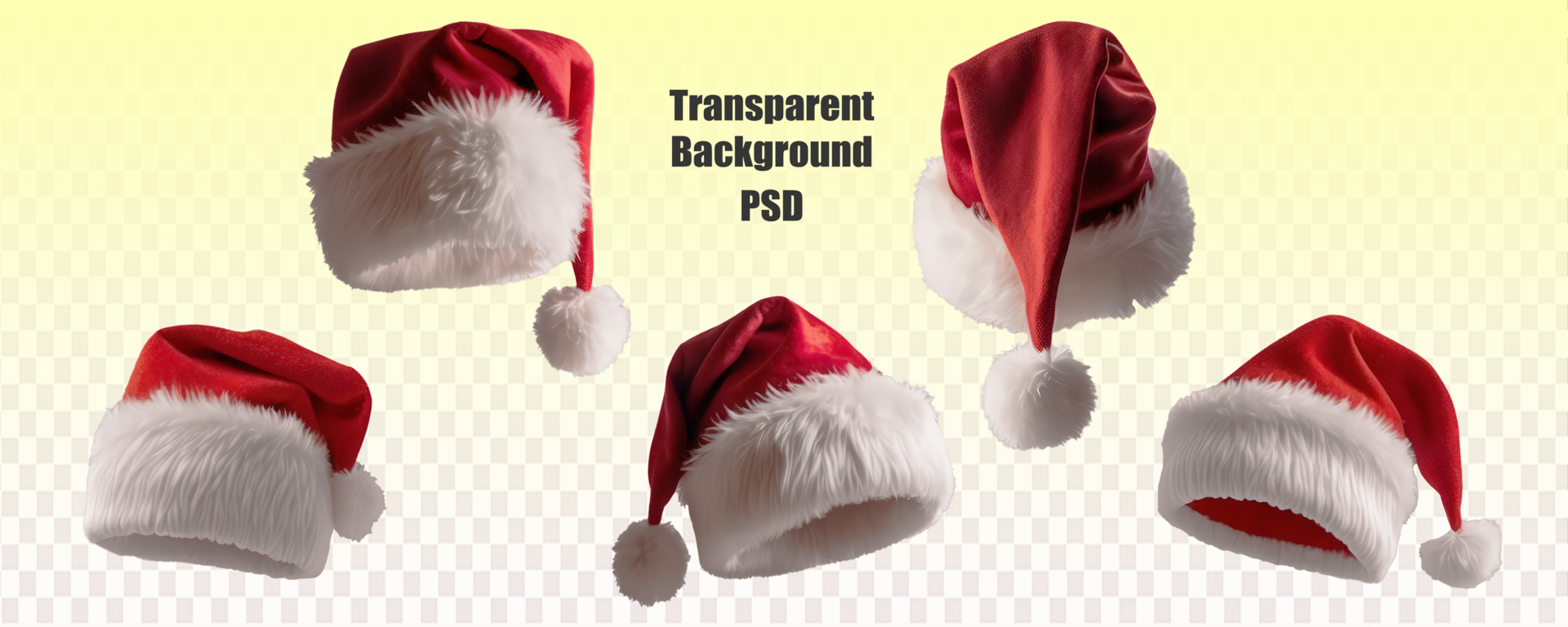 Five Red And White Santa Hats Isolated On White Background psd