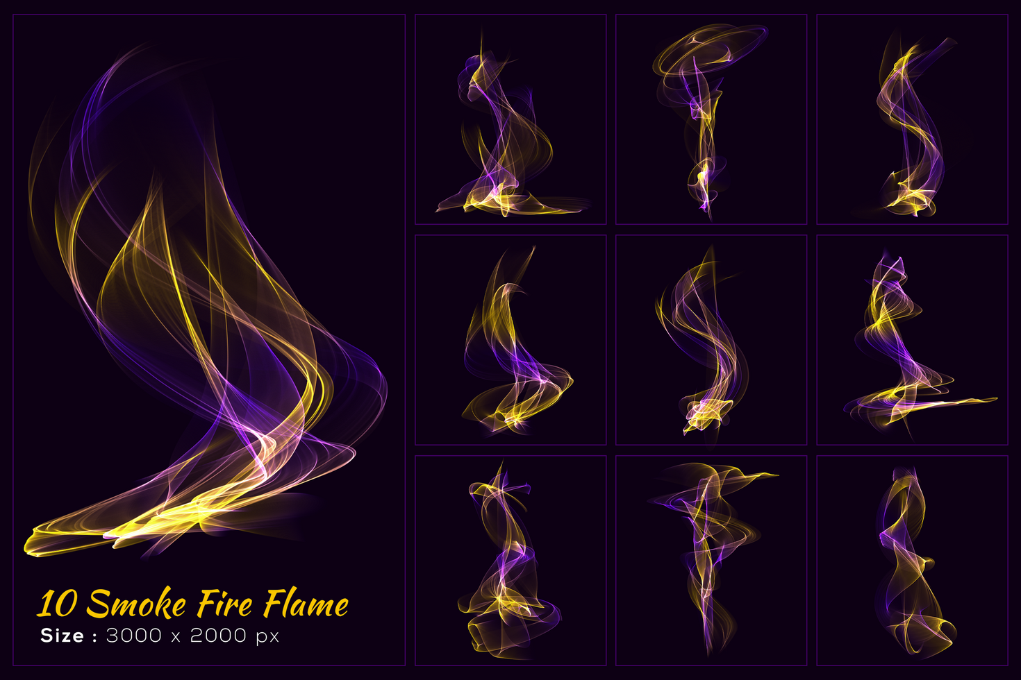 Abstract colorful smoke flame curve wave background template set collection psd