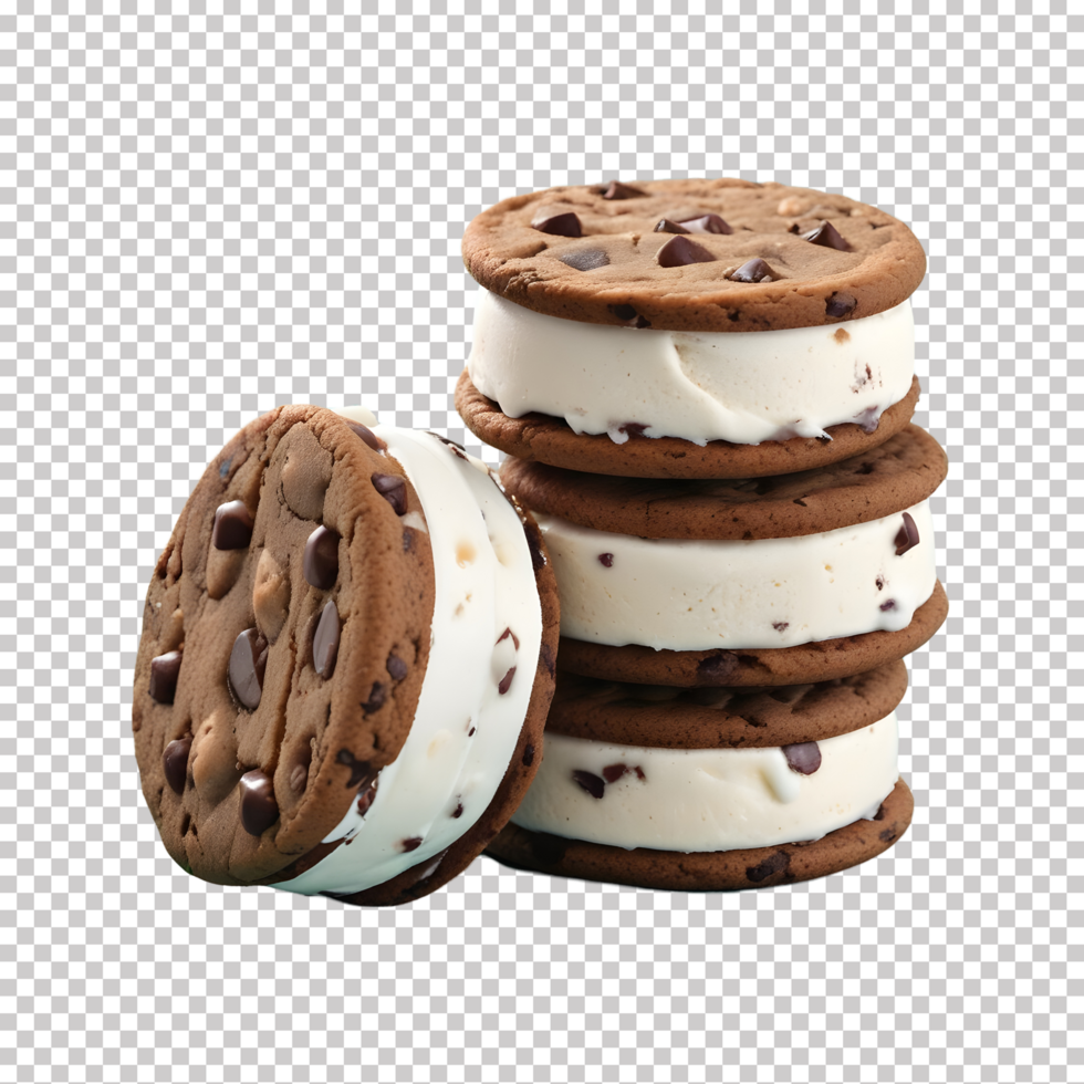 Stack of ice cream cookies with chocolate and vanilla ice cream psd