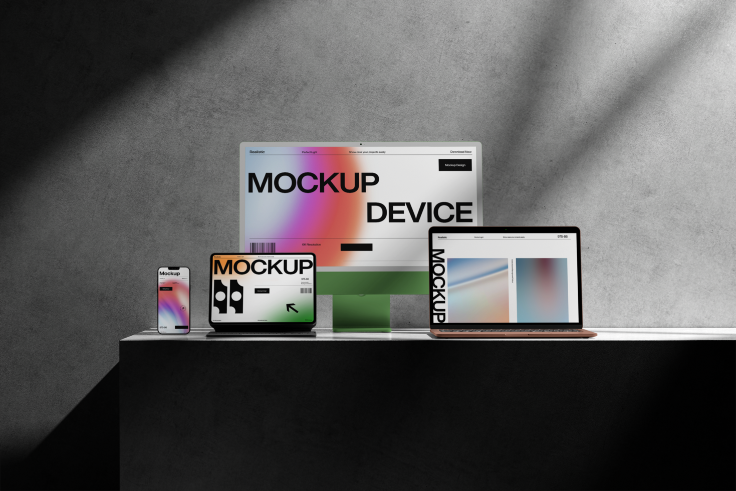 Modern digital device mockup template with shadow psd