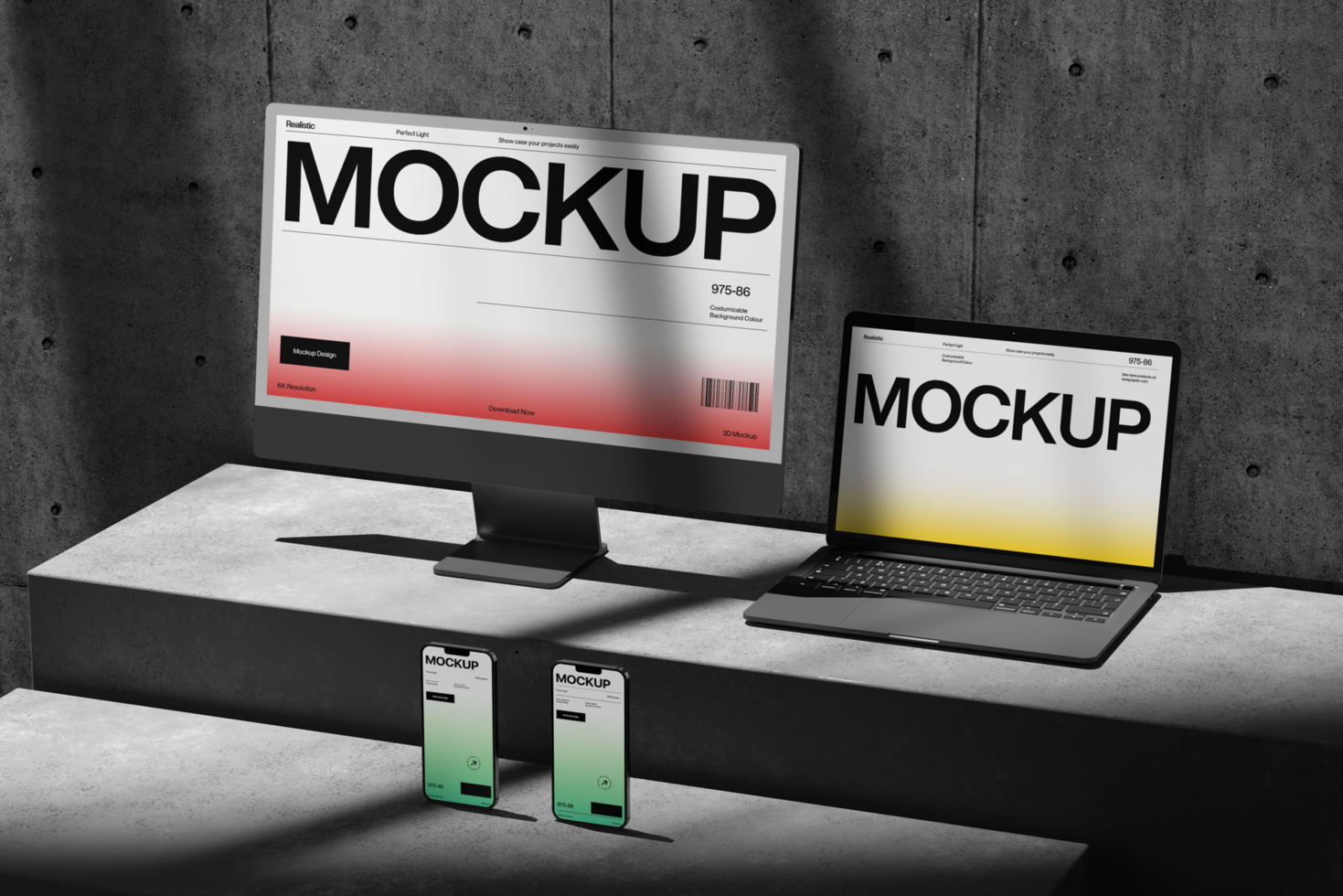 high quality multiple device mockup with wall background psd