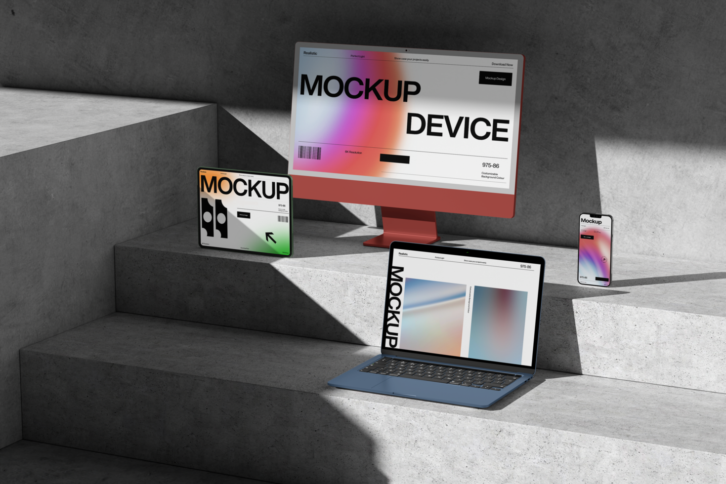 product showcase multi device mockup on the stairs psd
