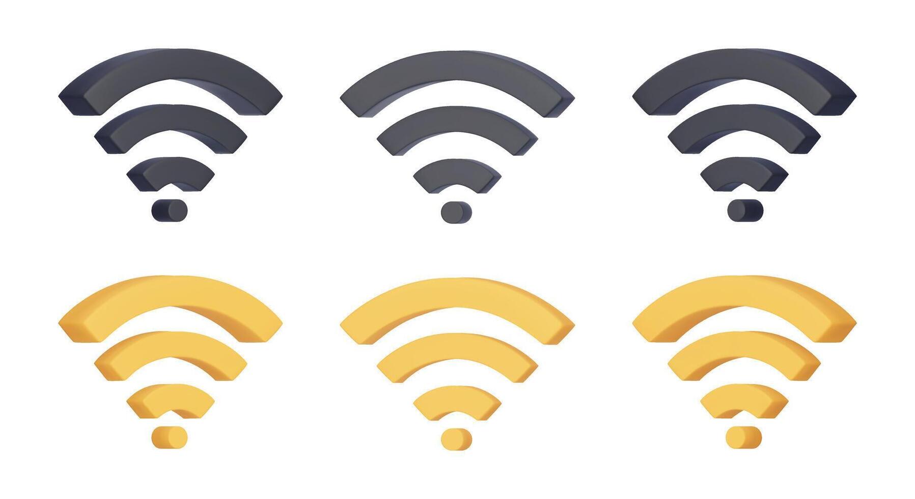 Set of 3D Wi Fi sign. Realistic Wireless network, connection and network symbol. 3D render, illustration isolated on a white background vector