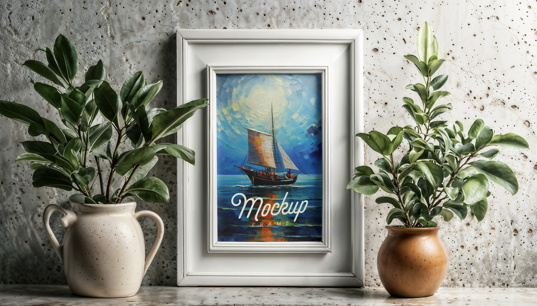 Art frame mockup in front of textured wall psd