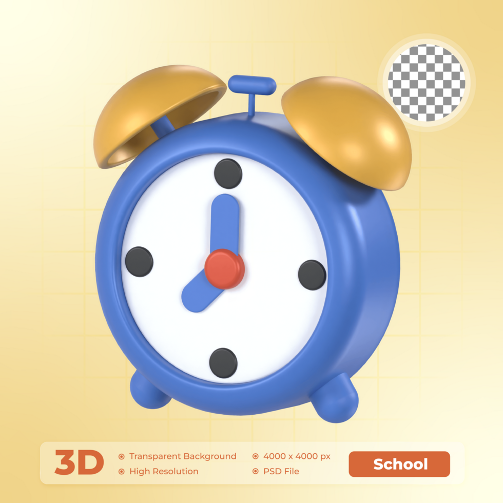 Alarm Clock 3D Render icon School Pack psd