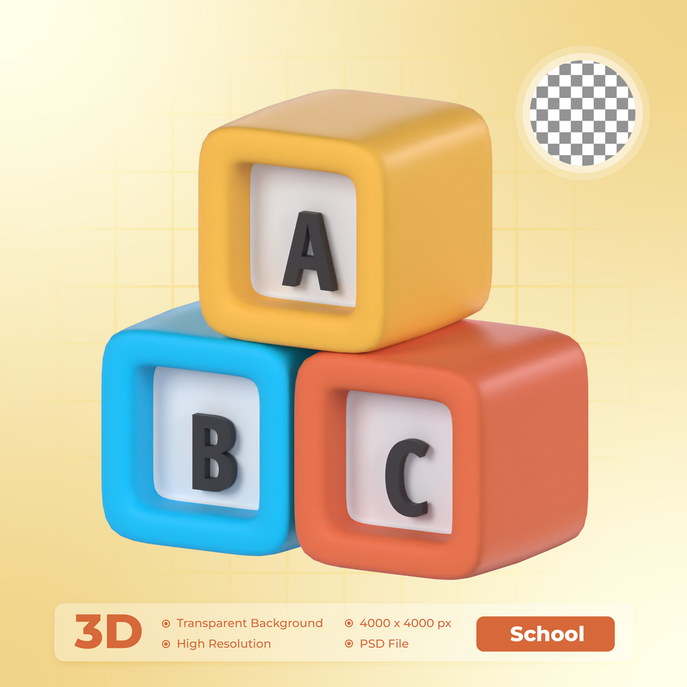 Alphabet Block 3D Render icon School Pack psd