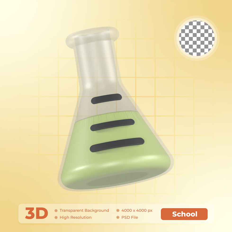 Erlenmeyer Flask 3D Render icon School Pack psd