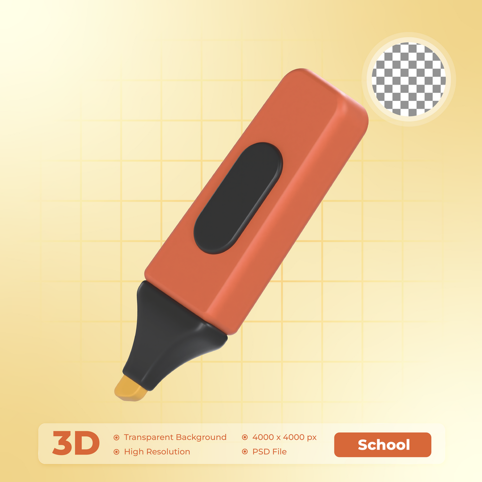 Highlighter 3D Render icon School Pack psd