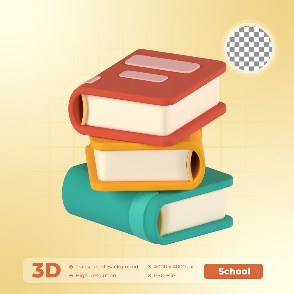 Pile Of Books 3D Render icon School Pack psd