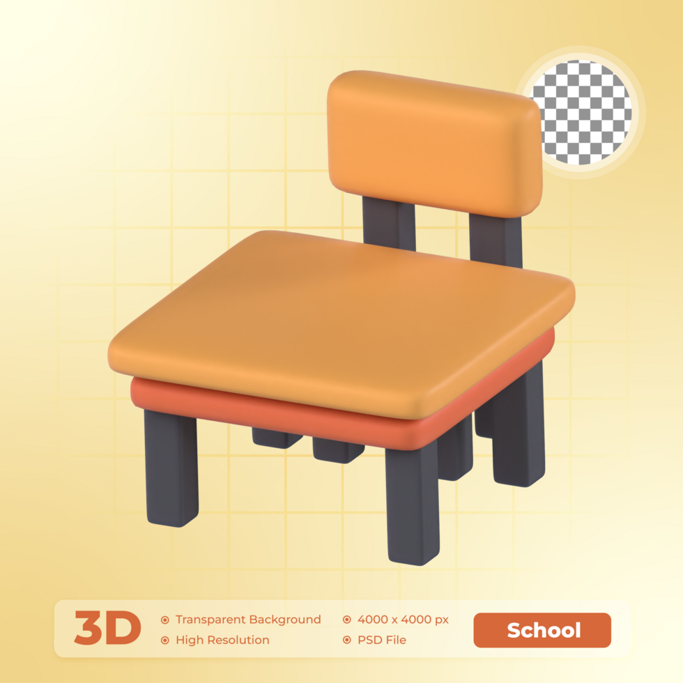 Table and Chair 3D Render icon School Pack psd