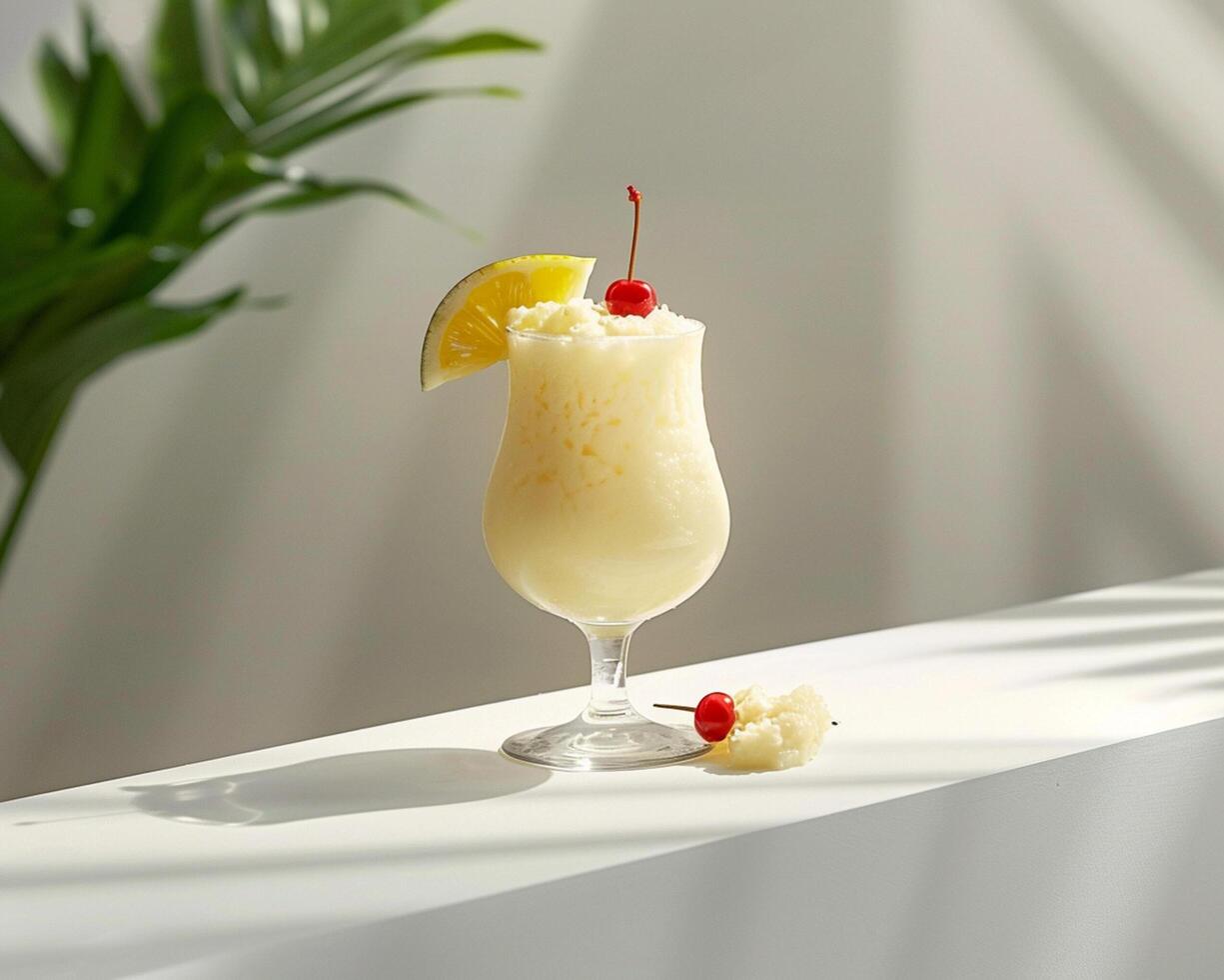 a drink with a slice of pineapple and a cherry on top photo