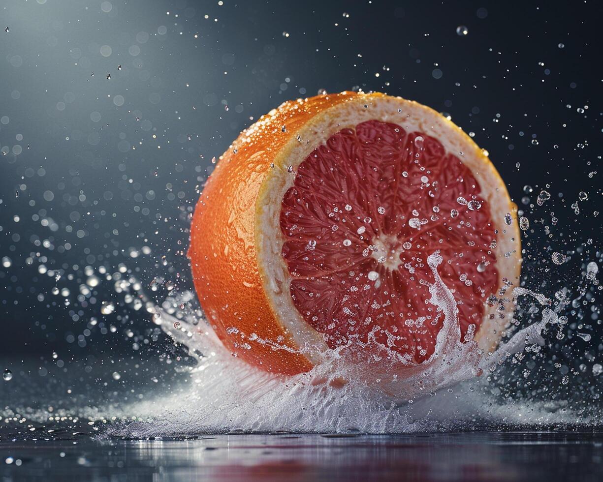 a grapefruit being splashed with water photo