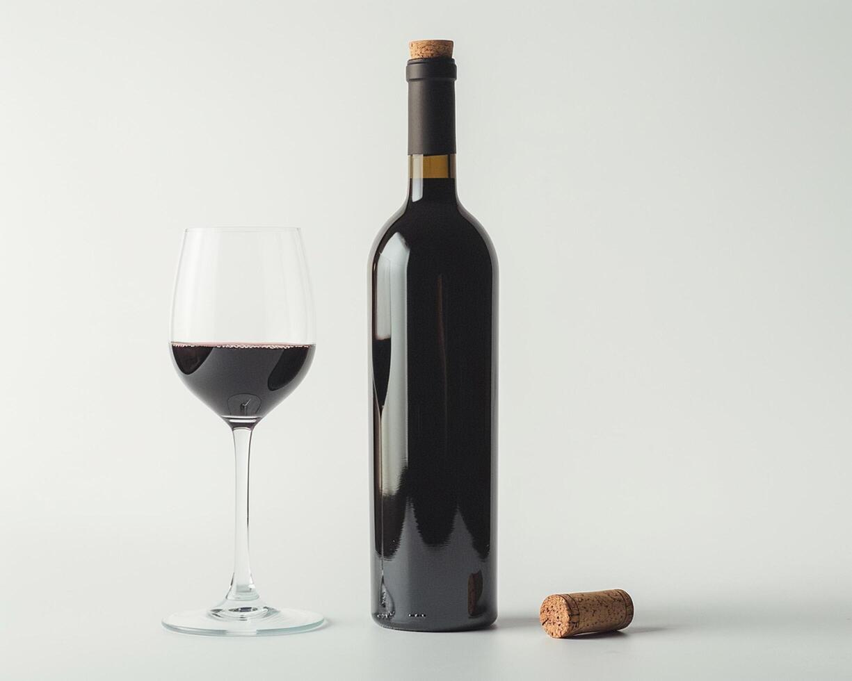 a bottle of red wine and a glass of wine photo