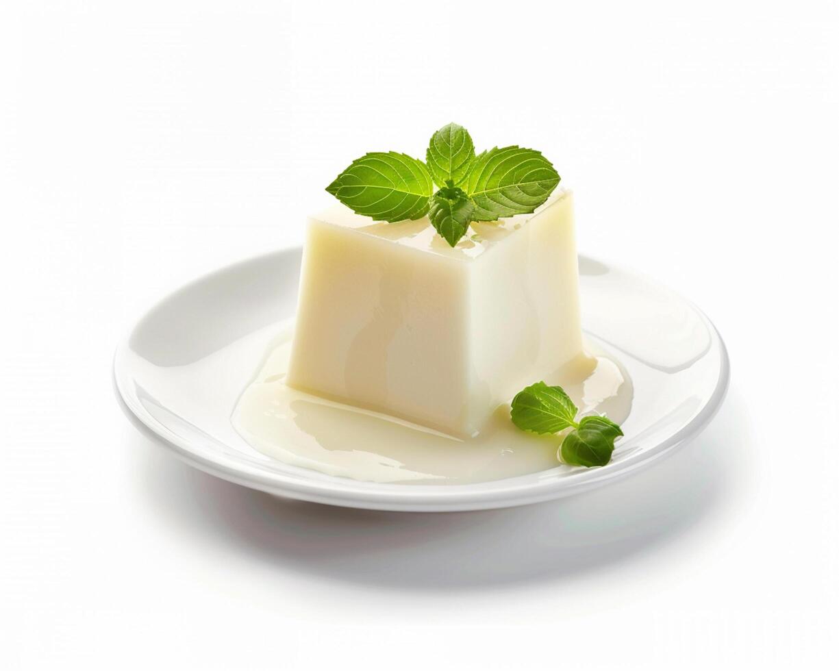 a piece of ice cream with mint leaves on top photo