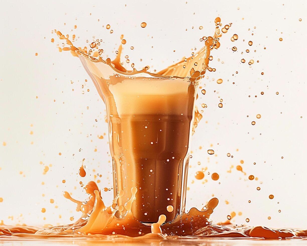 a glass of liquid being splashed with orange liquid photo