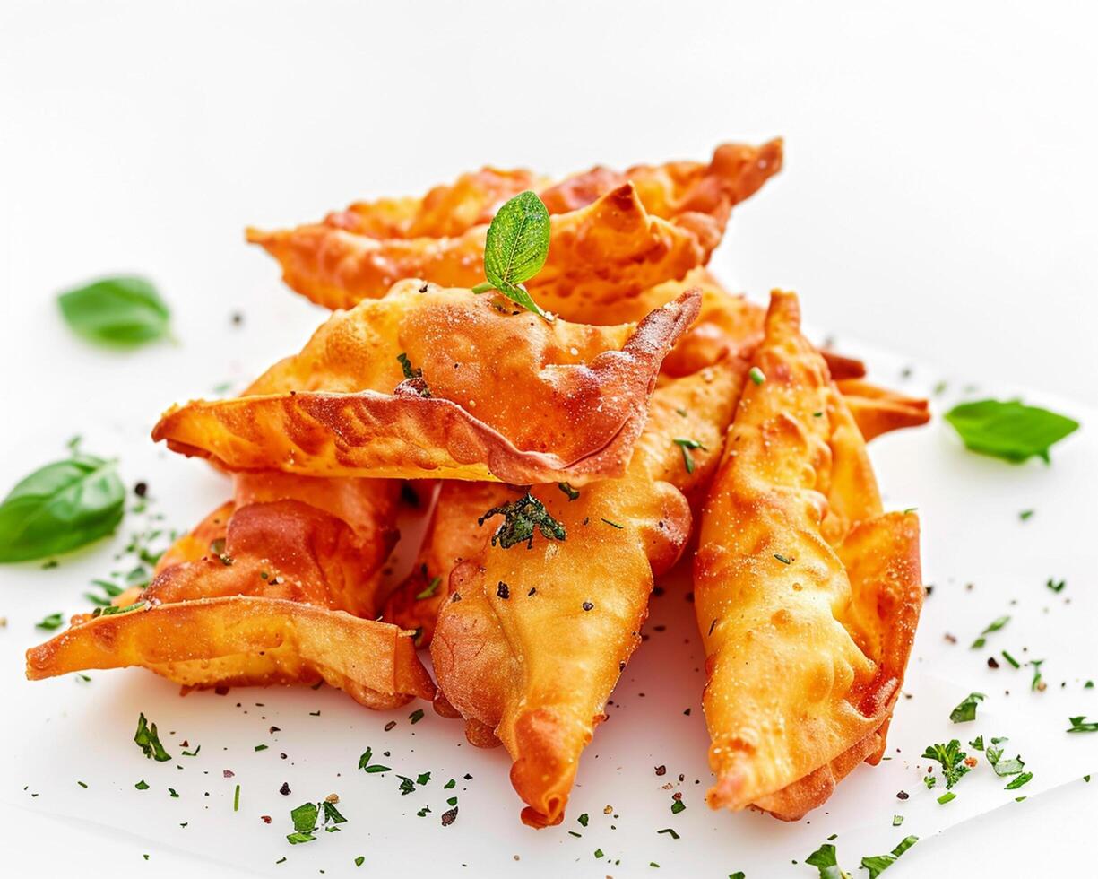a plate of food with cheese and herbs photo
