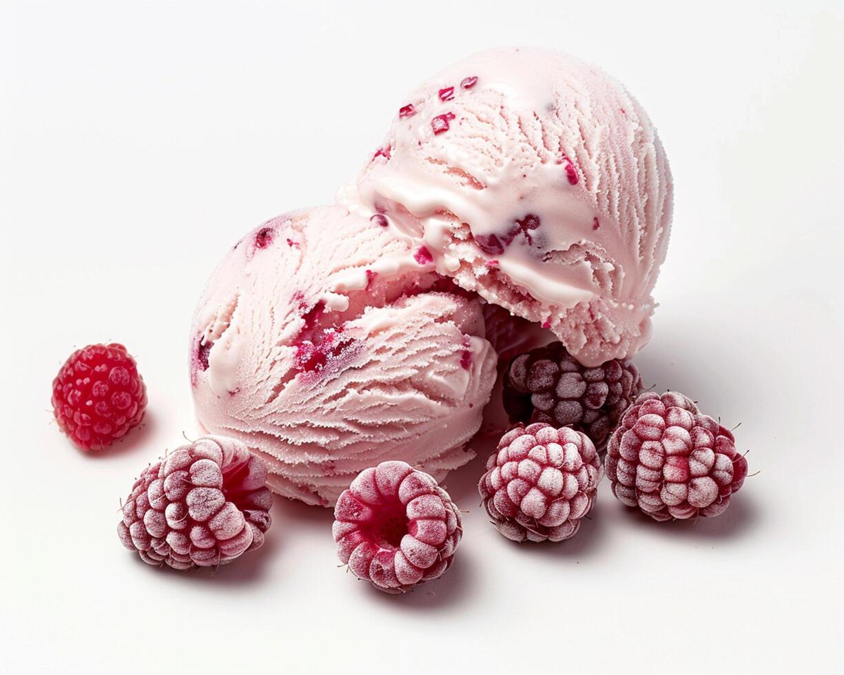 raspberry ice cream with raspberries photo