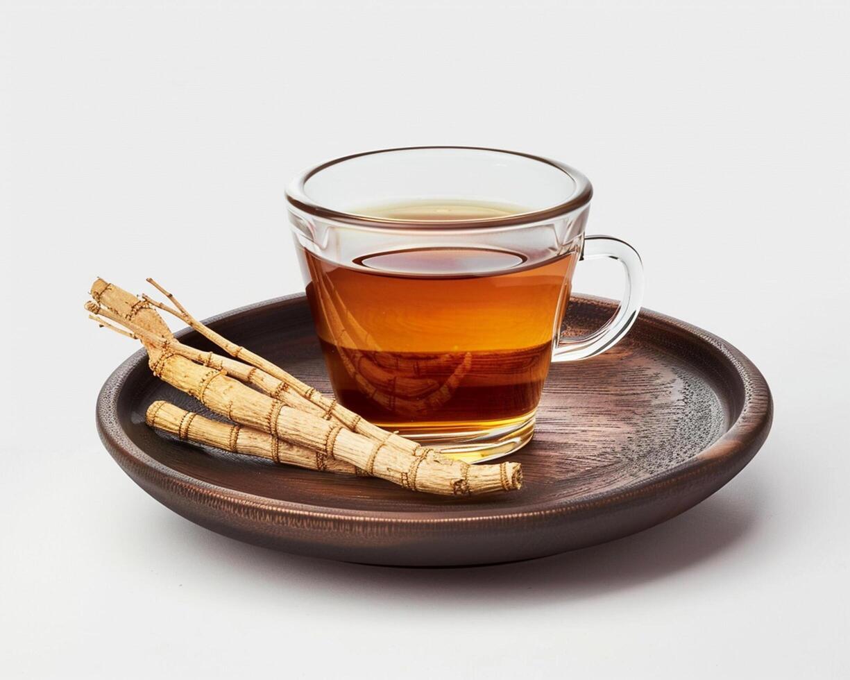 ginkgo biloba tea with ginkgo biloba root isolated on white background photo