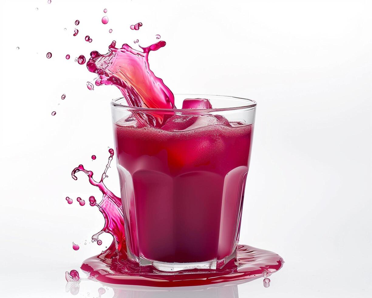 a glass of purple juice is being splashed photo