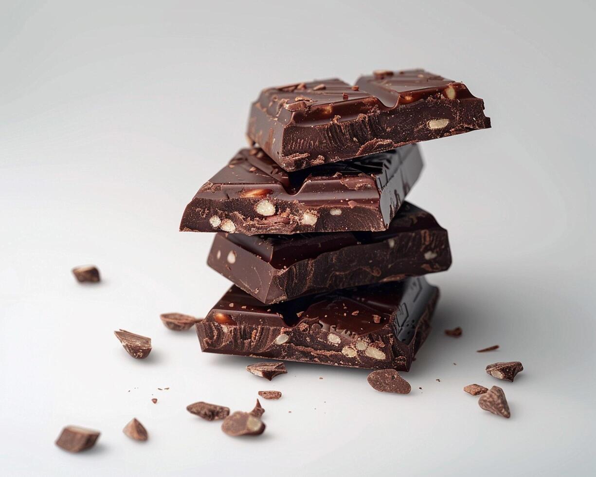 a pile of chocolate bars on a white background photo