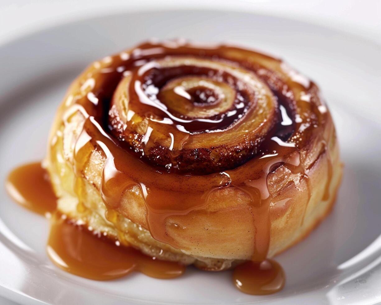 a pastry with caramel sauce on top photo