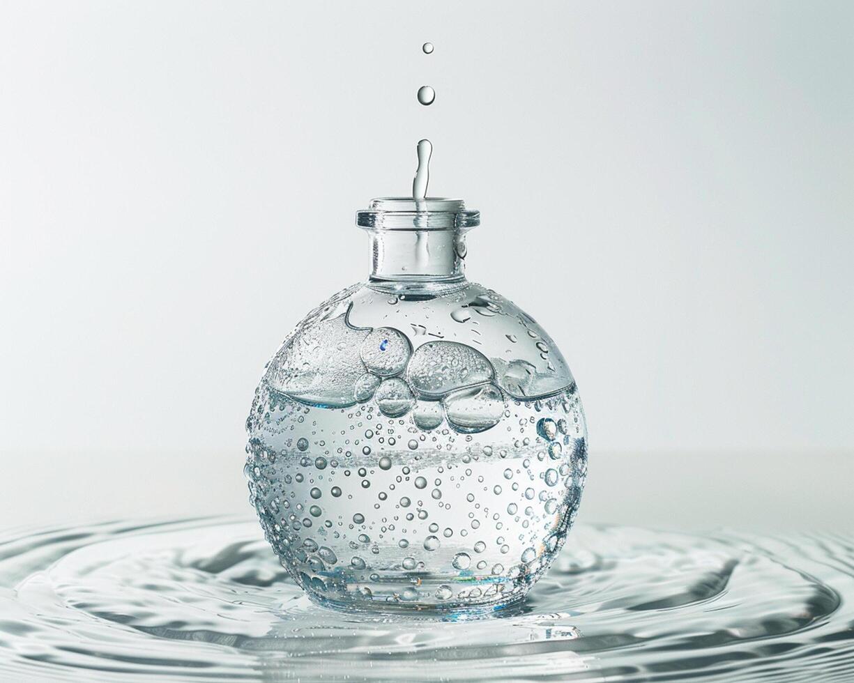 a bottle of water with bubbles floating in it photo