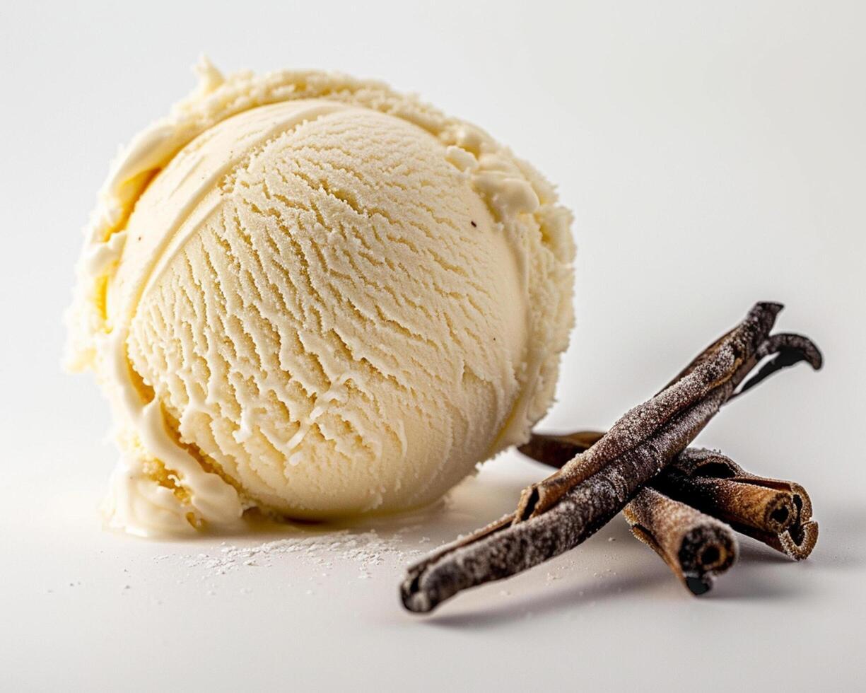 a scoop of ice cream with vanilla beans photo
