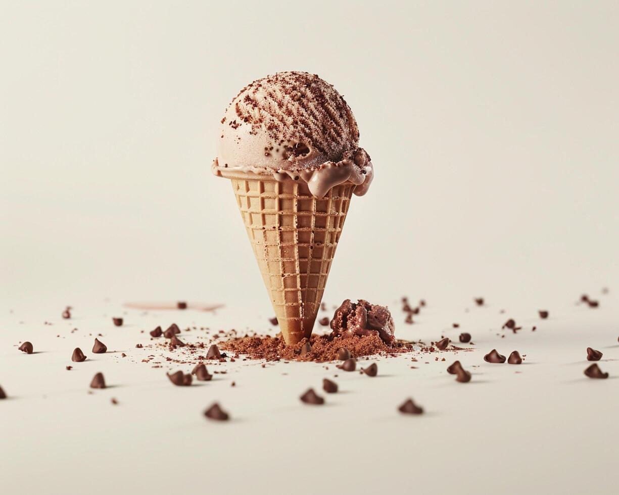 an ice cream cone with chocolate chips on it photo