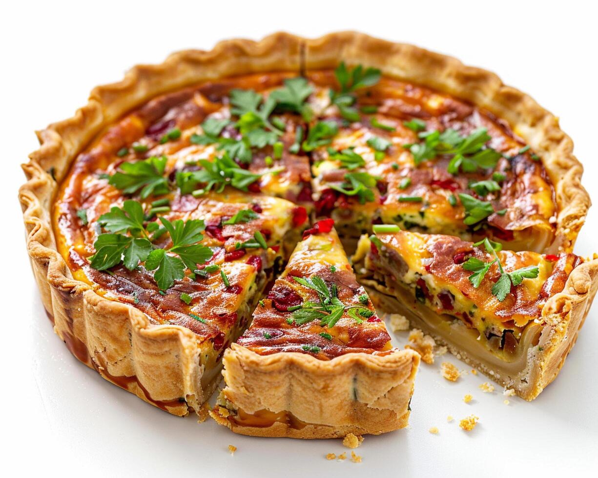 a quiche with a few slices missing photo