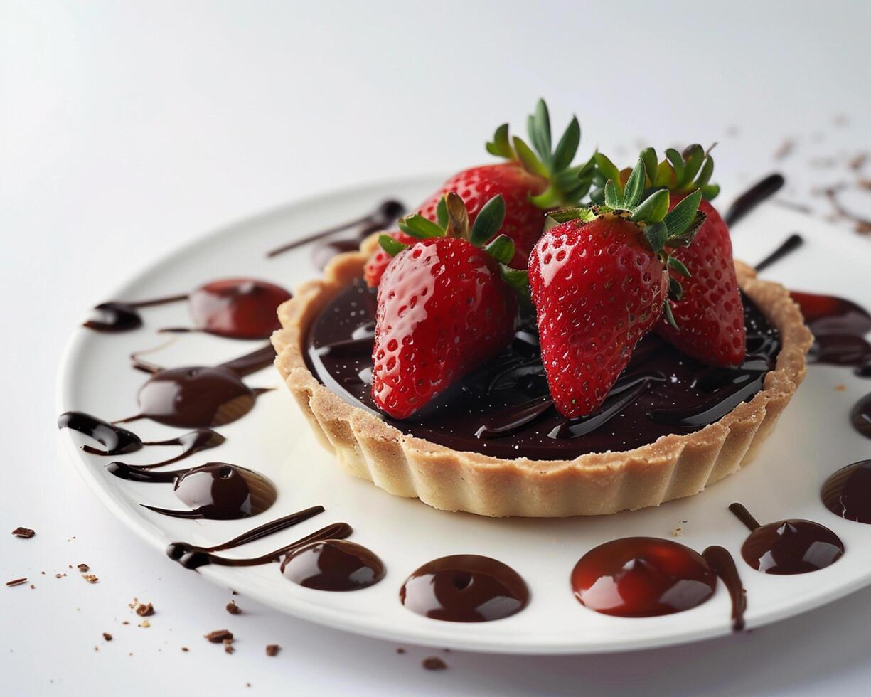 a chocolate tart with strawberries on top photo
