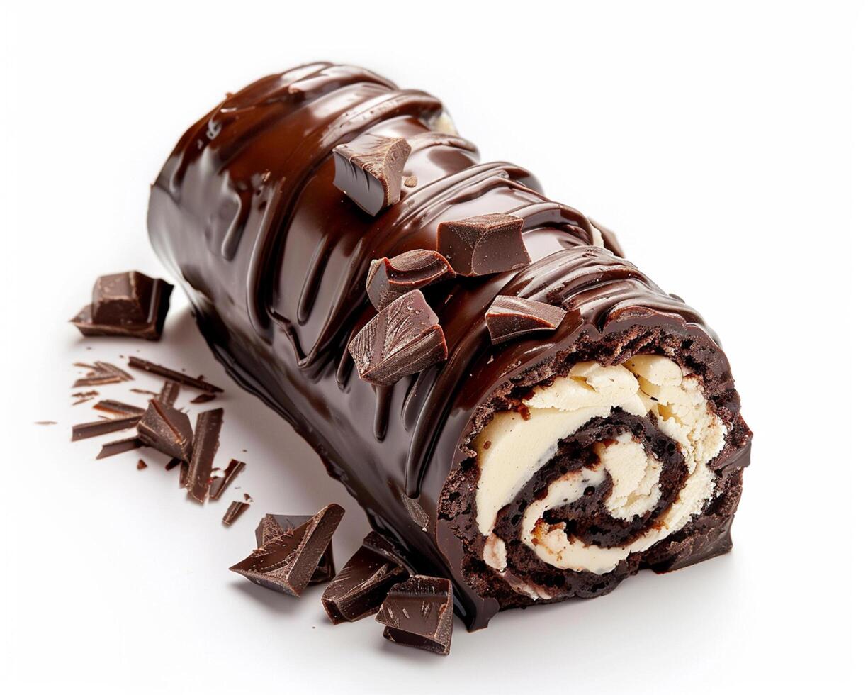 chocolate roll with chocolate and chocolate chips photo