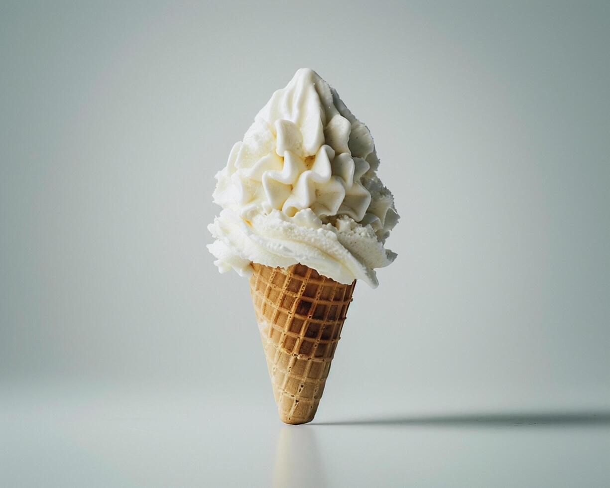 ice cream in a waffle cone on a gray background photo